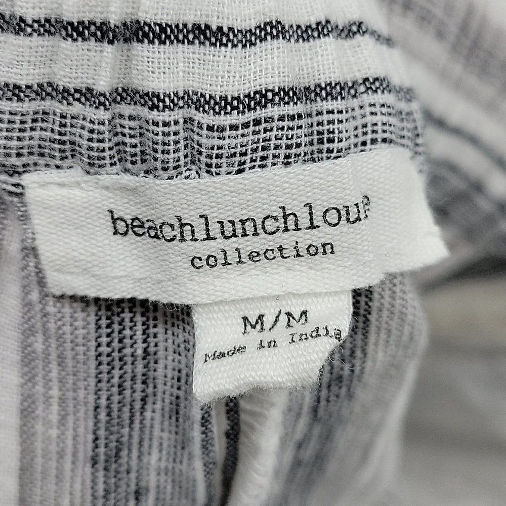 Beach‎ lunch lounge wide leg cropped linen pants Grey white Faded Stripes Size M